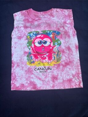 Kids Pink Tie-Dye Cancun Octopus Graphic Tank Top